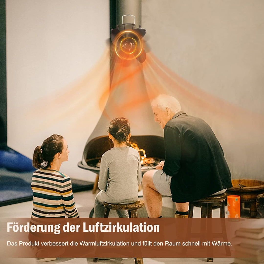 Kaminventilator 4 Flügel Ofenventilator Ohne Strom Ventilator Wärmebetrieben, mit Metall Kombigurt,