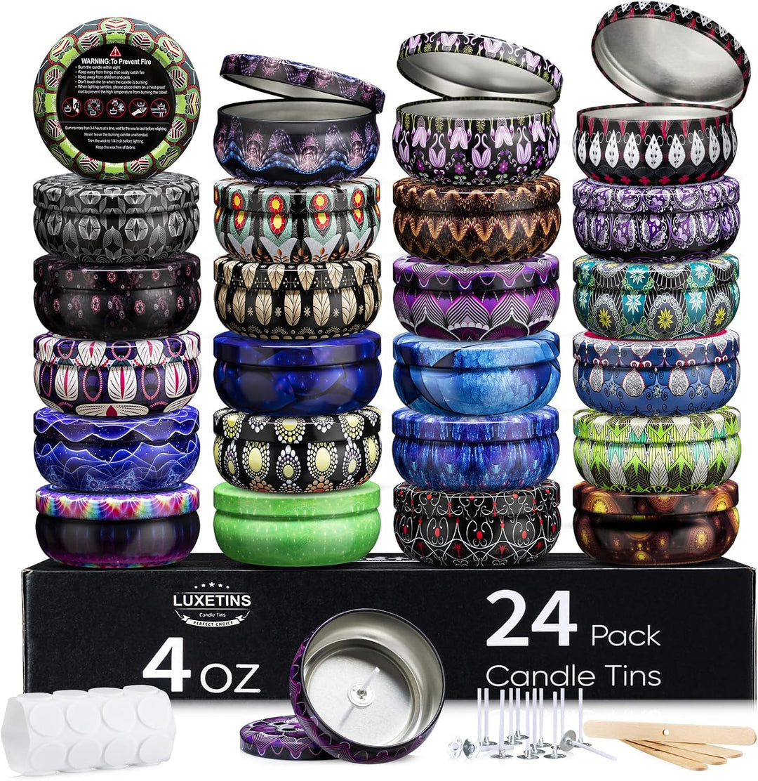 Luxetins 24 Stück Basteldosen mit Mandala-Design (24 Motive) - Komplettset mit Deckel, Dochten, Halt