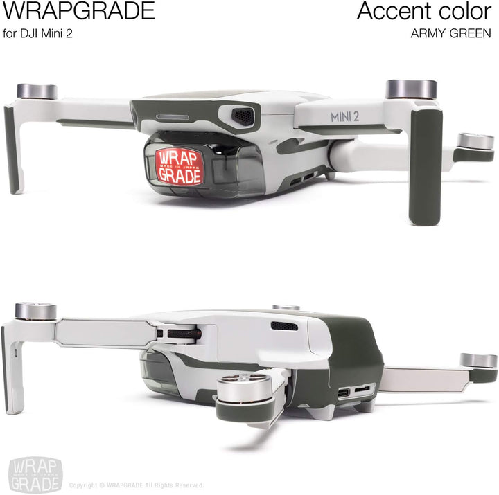 Wrapgrade Skin Sticker Set Kompatibel mit DJI Mini 2 | Akzentfarbe (ARMY GREEN), Army Green