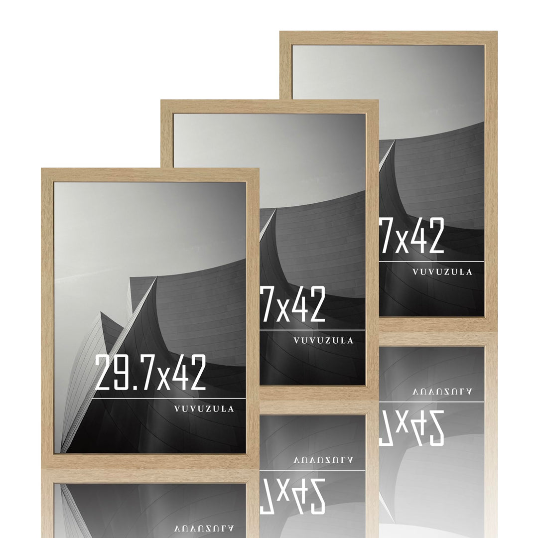 VUVUZULA Bilderrahmen A3 Holz Fotorahmen 30x42cm Holzrahmen MDF Rahmen DIN A3 Natur 3er Set Beige A3