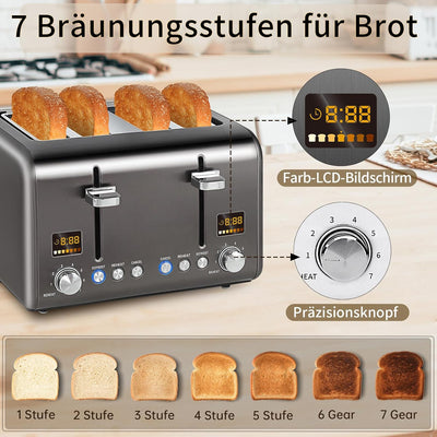 SEEDEEM 4 Slice Toaster, Stainless Steel Bread Toaster with Colorful LCD Display, 7 Bread Shade Sett