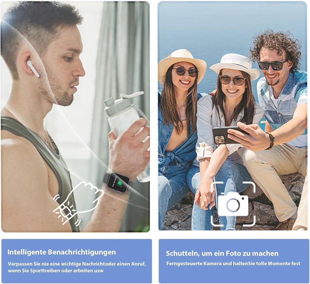 IOWODO Smartwatch Damen Herren 1,91 Zoll Uhren Fitnessuhr Sportuhr mit Schrittzähler Herzfrequenzmon