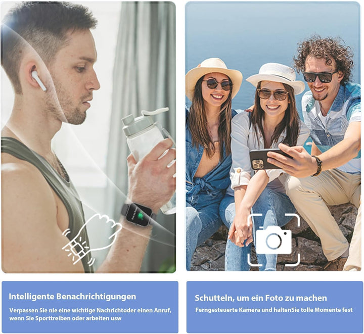 IOWODO Smartwatch Damen Herren 1,91 Zoll Uhren Fitnessuhr Sportuhr mit Schrittzähler Herzfrequenzmon