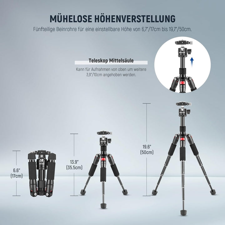 NEEWER Mini Tischstativ mit Smartphone Halter kompatibel mit iPhone &amp; DSLR Kameras für Videoaufnahme