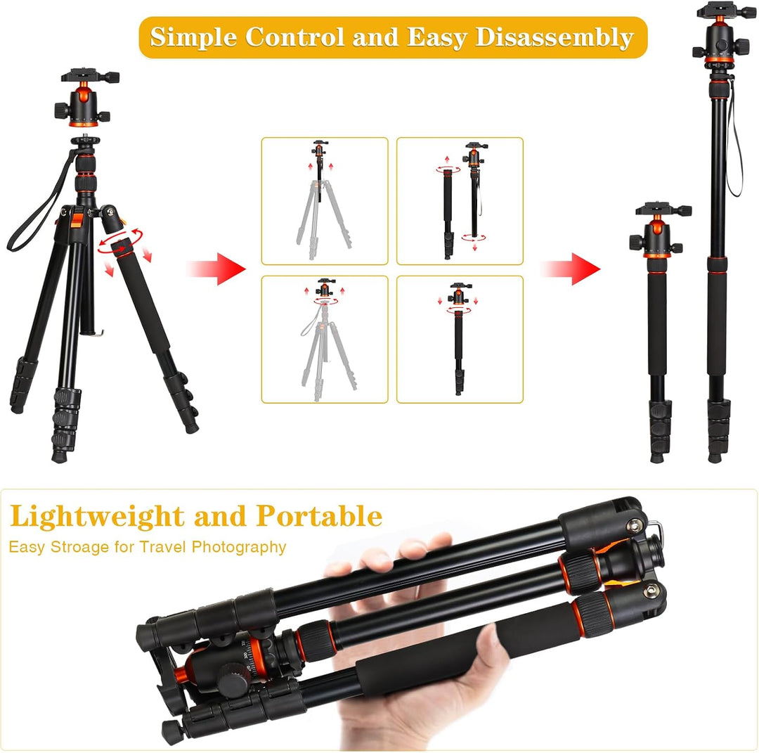 LINKCOOL Kamerastativ, 177,8 cm, Aluminium, leichtes Stativ und Einbeinstativ mit Kugelkopf und Schn