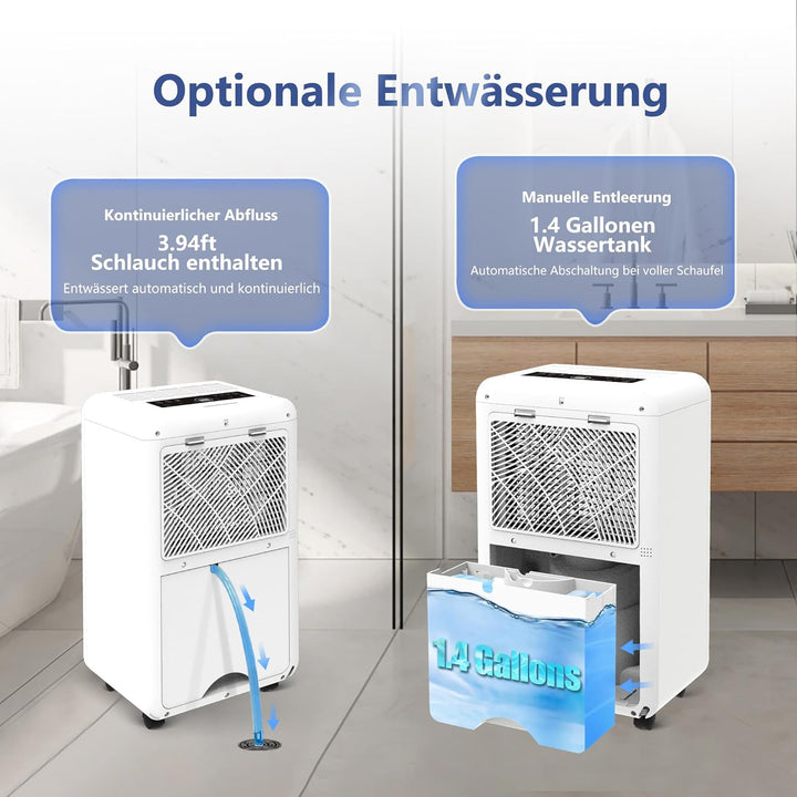 HUMSURE Luftentfeuchter Elektrisch 25L/24H, Luftentfeuchter Kellerräume mit 5,5 Liter Wassertank, Ti