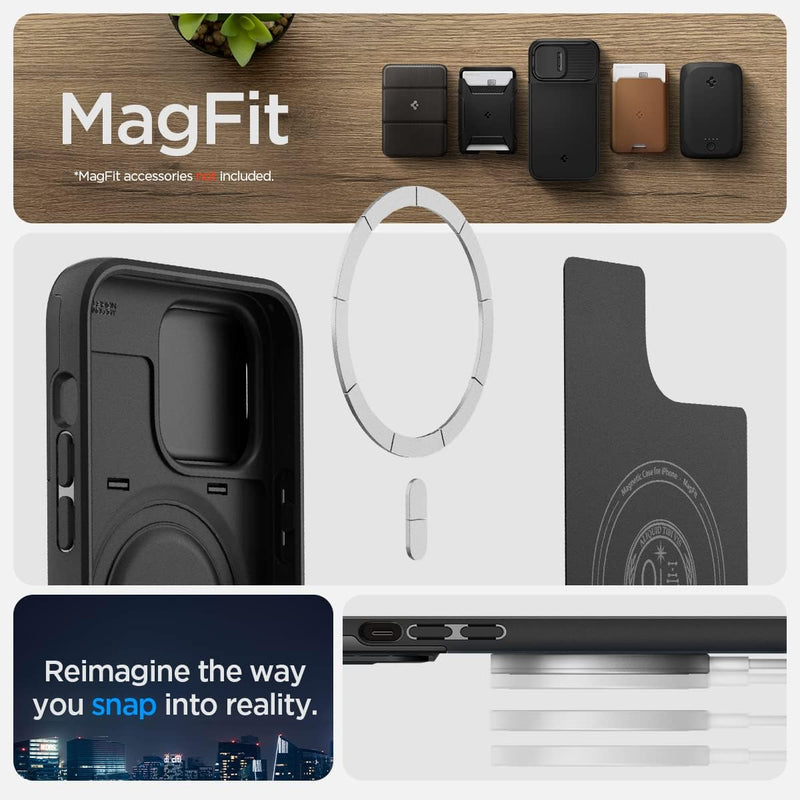 Spigen Optik Armor MagFit Hülle Kompatibel mit iPhone 14 Pro Max -Schwarz, Schwarz