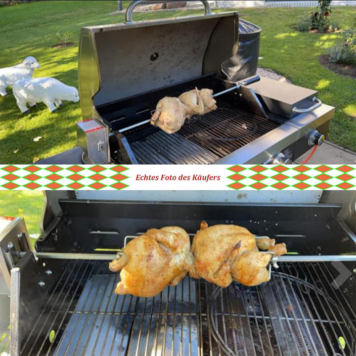 Grillspiess Set mit Motor 107cm drehspiess,304 Edelstahl Grillspiess Rotisserie 220V - 240V inkl.4X
