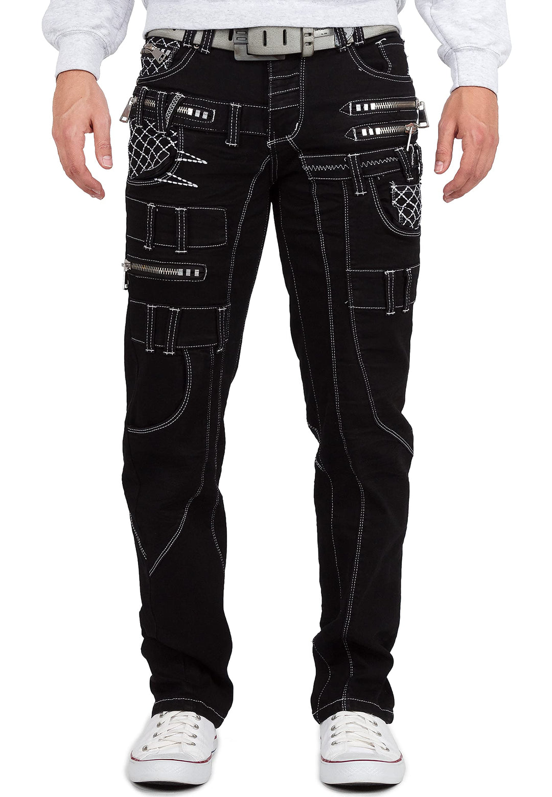 Kosmo Lupo Herren Jeans Besonderes Design 36W / 34L Schwarz - 35, 36W / 34L Schwarz - 35