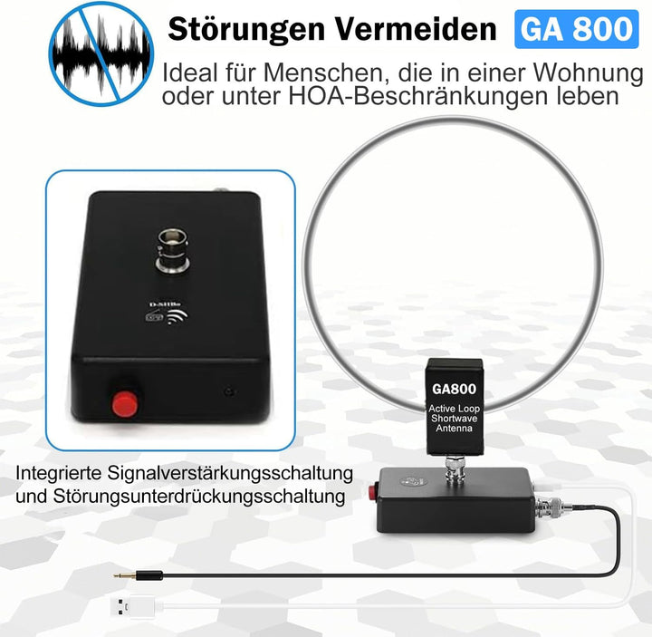 AURSINC GA800 Loop Antenna, Active Shortwave Radio Antenna with BNC Cable 10KHz-159MHz HF for Ham Ra