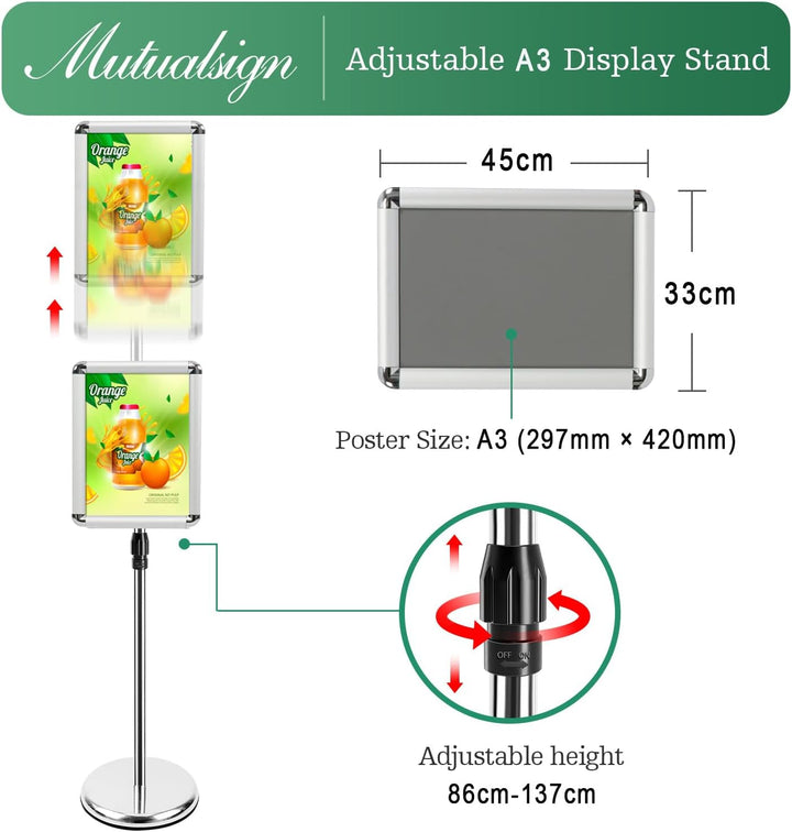 Mutualsign Infoständer A3 Aluminium Plakatständer Höhenverstellbar Posterständer Informationsständer