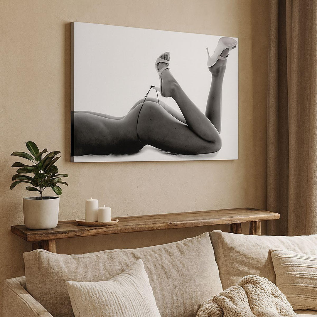 Bilder auf Leinwand 100x70cm Leinwandbild mit Rahmen Frau Akt Pose Gross Wanddeko Bild Schlafzimmer