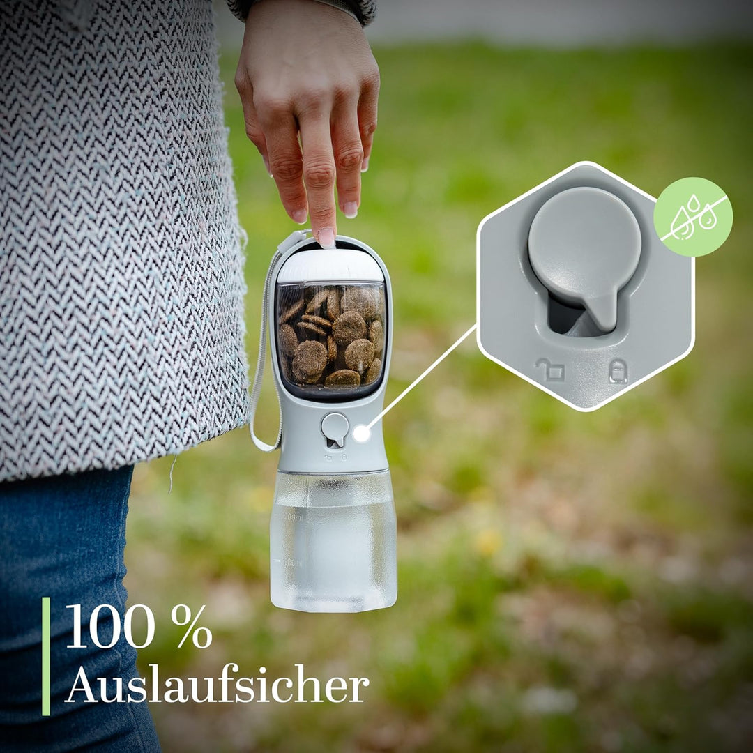 Hundetrinkflasche 300ml – 3-in-1 Trinkflasche mit Napf & Rücklauffunktion – 100% auslaufsicher, BPA-