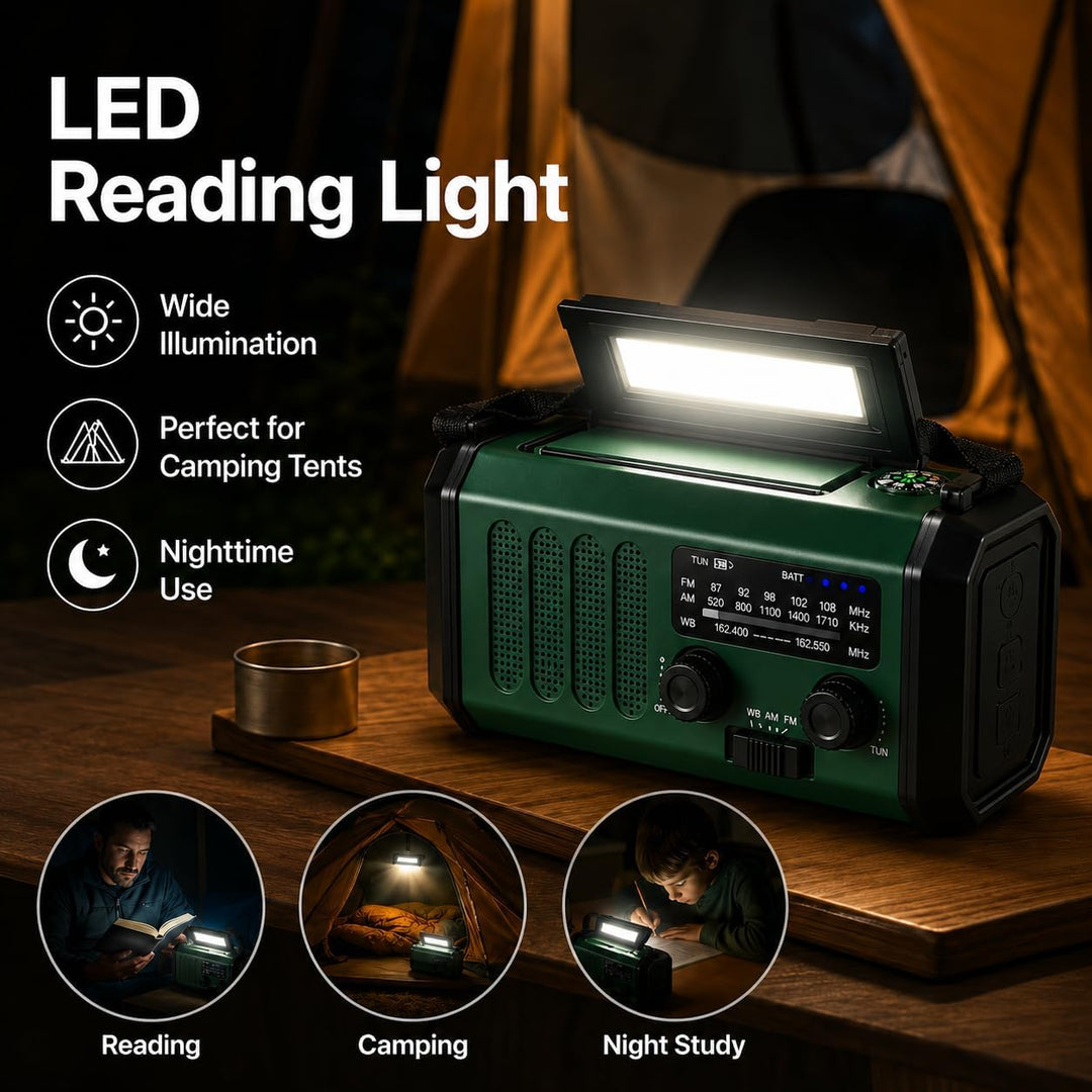 20000 mAh tragbares Notfall-Radio, SOS-Alarm, FM/AM-Radio mit Leselampe, Kompass, Kurbelgenerator un