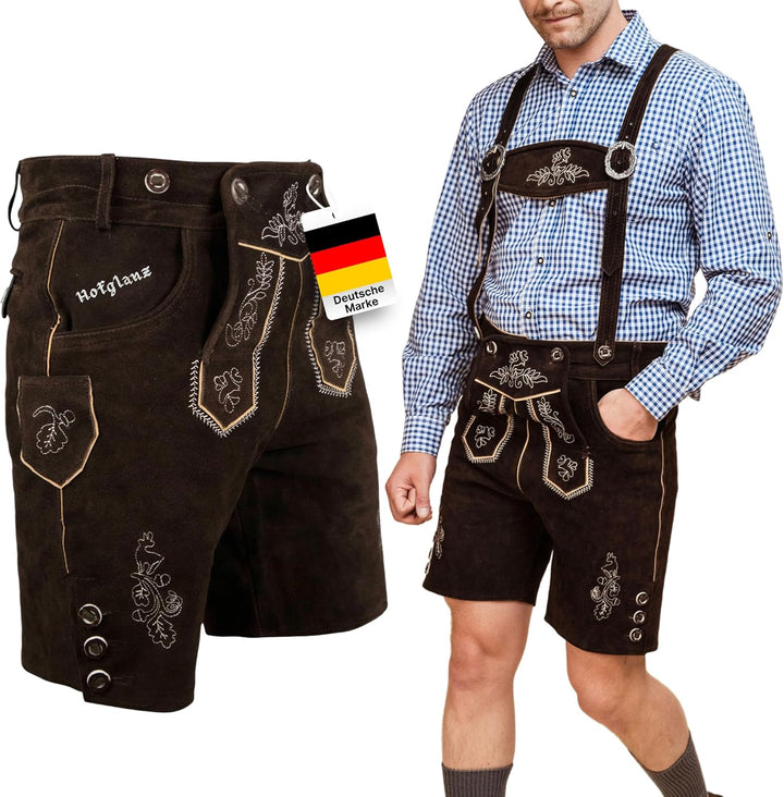 HOFGLANZ® Trachten Lederhose Herren Kurz - Hochwertige Trachtenhose für Herren mit Hosenträgern - Tr