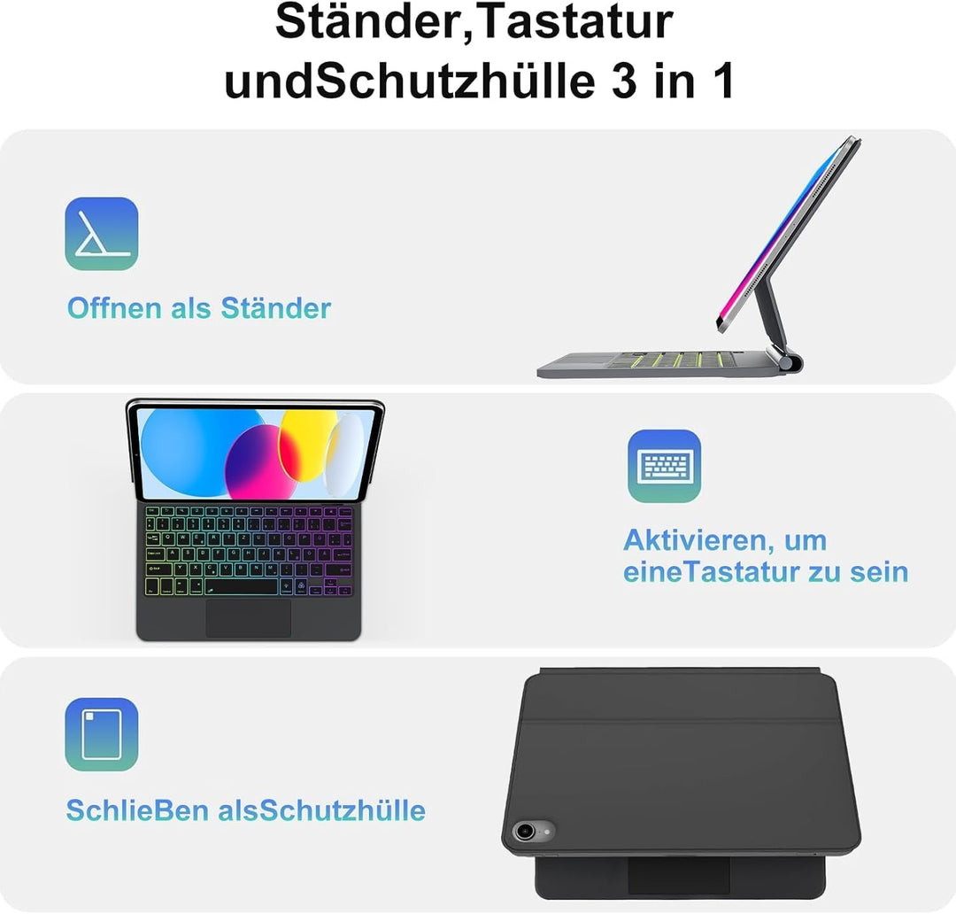 Tastatur Hülle für 11 Generation A16 2025 11 Zoll, iPad 10 Generation 2022 10,9 Zoll, Multi Touch Tr