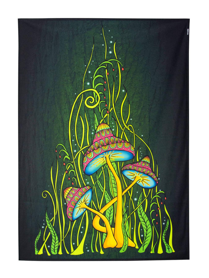 PSYWORK Schwarzlicht Stoffposter Neon | Magic Mushroom Green | 1,0 x 1,4m | UV-aktiv | fluoreszieren