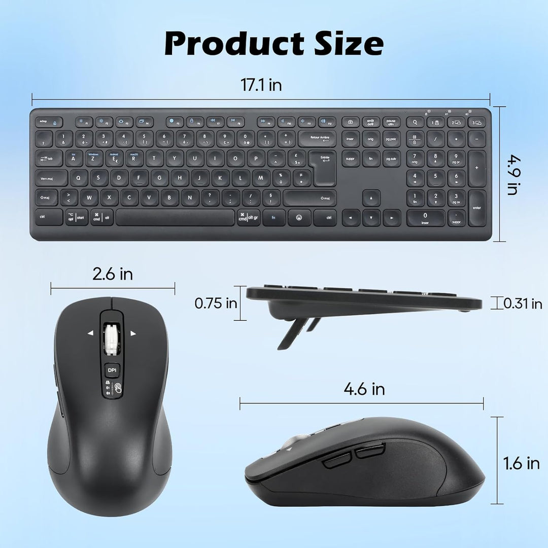 CITLLA M9300 Wireless Combination Keyboard and Mouse, 2 in 1 USB Receiver and Two Bluetooth, Multi-D