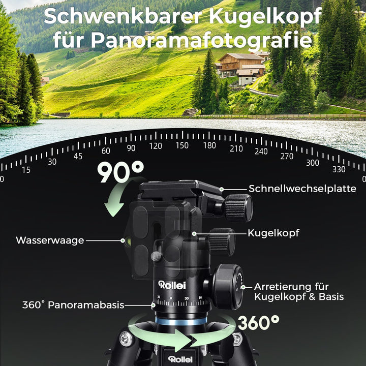 Rollei Compact Traveler Mini M1 I Schwarz I Leichtes Mini-Reisestativ aus Aluminium I Foto-Stativ mi