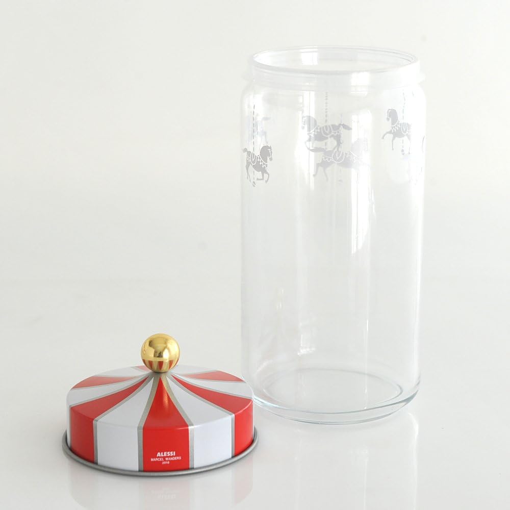 Alessi Küchendose mit abgedichtetem Deckel, Weissblech,Glas, Bunt, 10.5 x 10.5 x 24.5cm, 10.5 x 10.5
