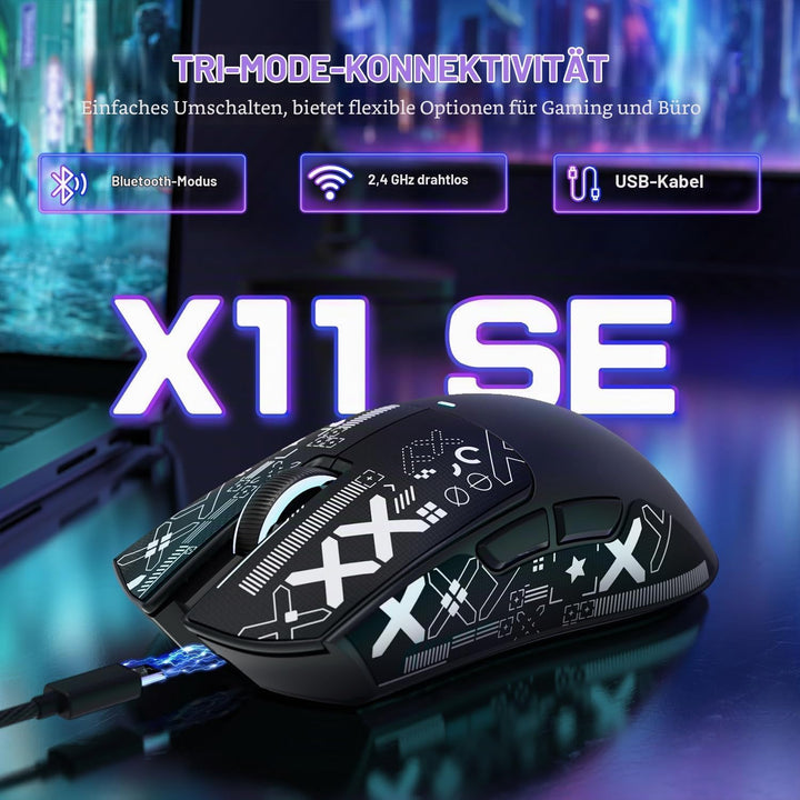 MAMBASNAKE X ATTACK SHARK X11SE Kabellose Gaming-Maus,22000 DPI,PixArt PAW3311 Sensor,BT/2,4 G/kabel