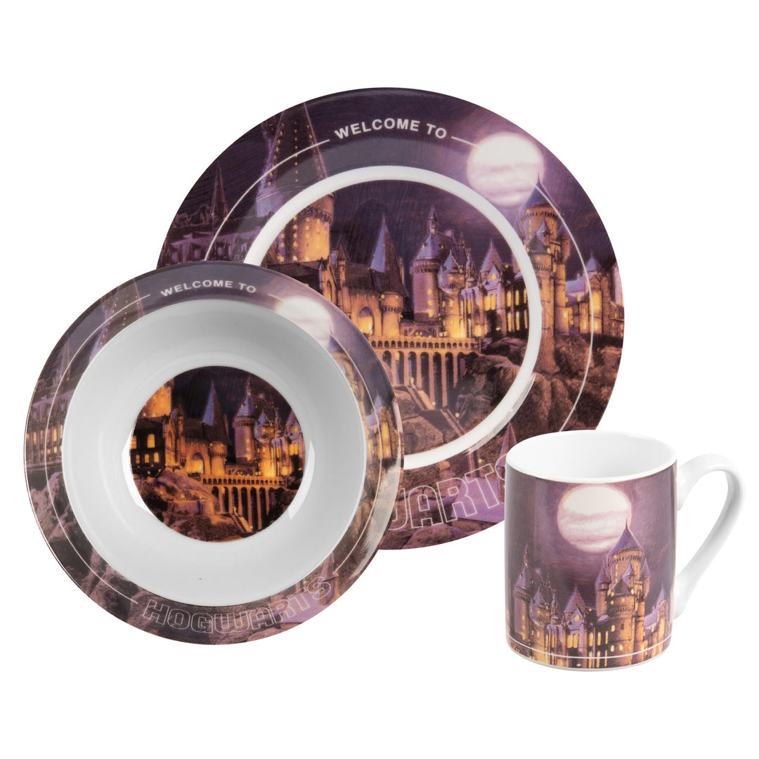United Labels Harry Potter Frühstücksset Kinder, mit Hogwarts Motiv, Geschirr Set Porzellan, 3-teili