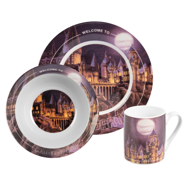 United Labels Harry Potter Frühstücksset Kinder, mit Hogwarts Motiv, Geschirr Set Porzellan, 3-teili