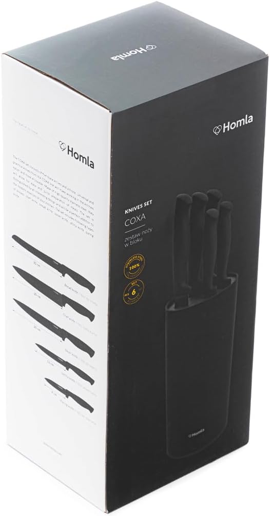 HOMLA Coxa Messerset von 6 - Klinge aus Rostfreiem Stahl - 6 Messer und Aufbewahrungsblock - Ergonom