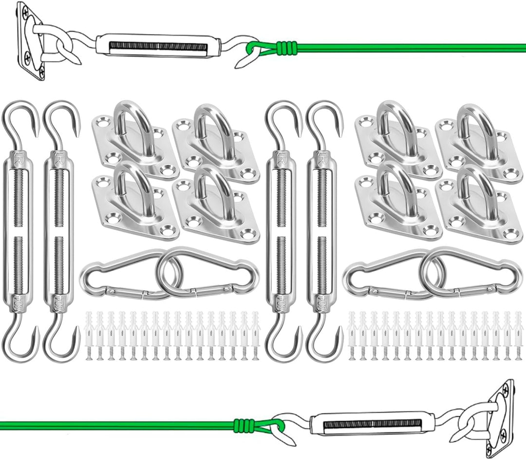 2 Stück M6 Befestigungsset Robustes Sonnensegel Edelstahl Hardware-Kit für Dreieck und Quadrat Recht