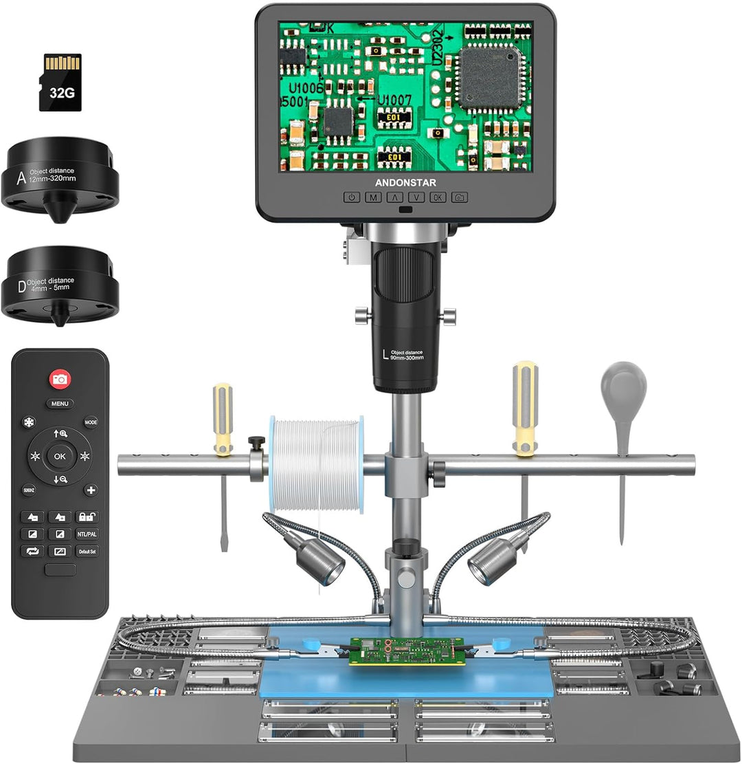 Andonstar AD246S-M Plus 7'' HDMI-Lötdigitalmikroskop für Elektronikreparaturen, 2000x 3 Linsen 2160P