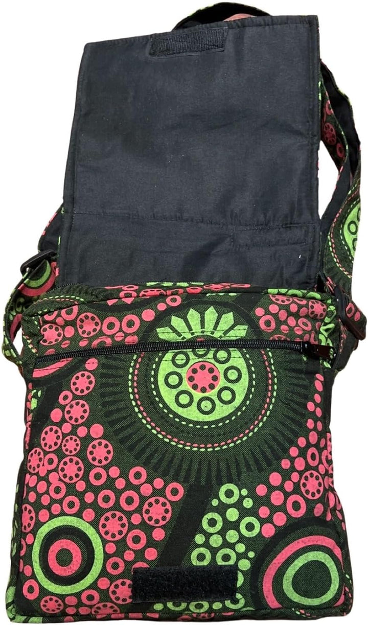 Damen Baumwolle Umhängetasche Indische Ethno Stil Boho Maliprint Tasche Baumwolle satche l mit Klapp