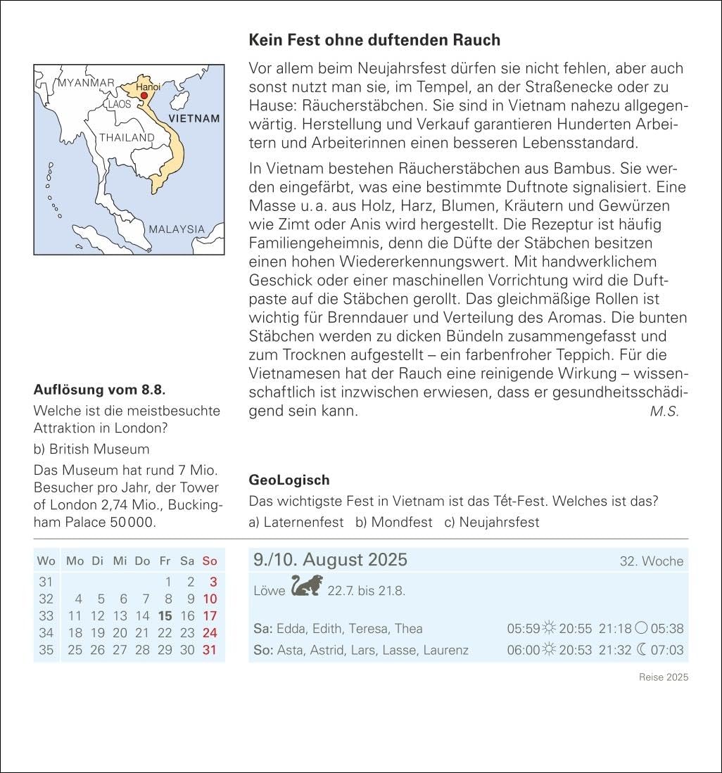 Reise Tagesabreisskalender 2025 - Kulturkalender - Städte, Menschen, Landschaften: Kalender für jede