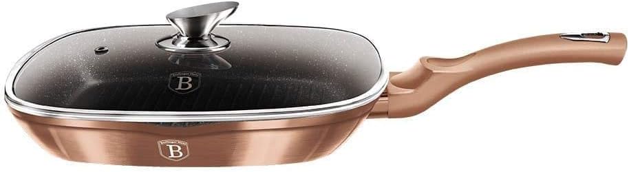 BerlingerHaus Metallic Line- Rose Gold Edition Grillpfanne mit Deckel, 28 cm, BH/1610N Rosegold Edel