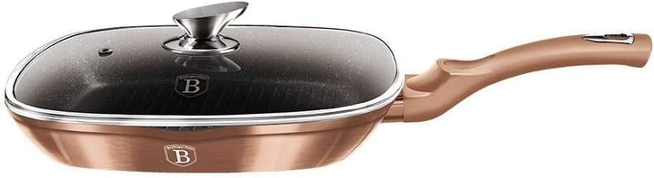 BerlingerHaus Metallic Line- Rose Gold Edition Grillpfanne mit Deckel, 28 cm, BH/1610N Rosegold Edel