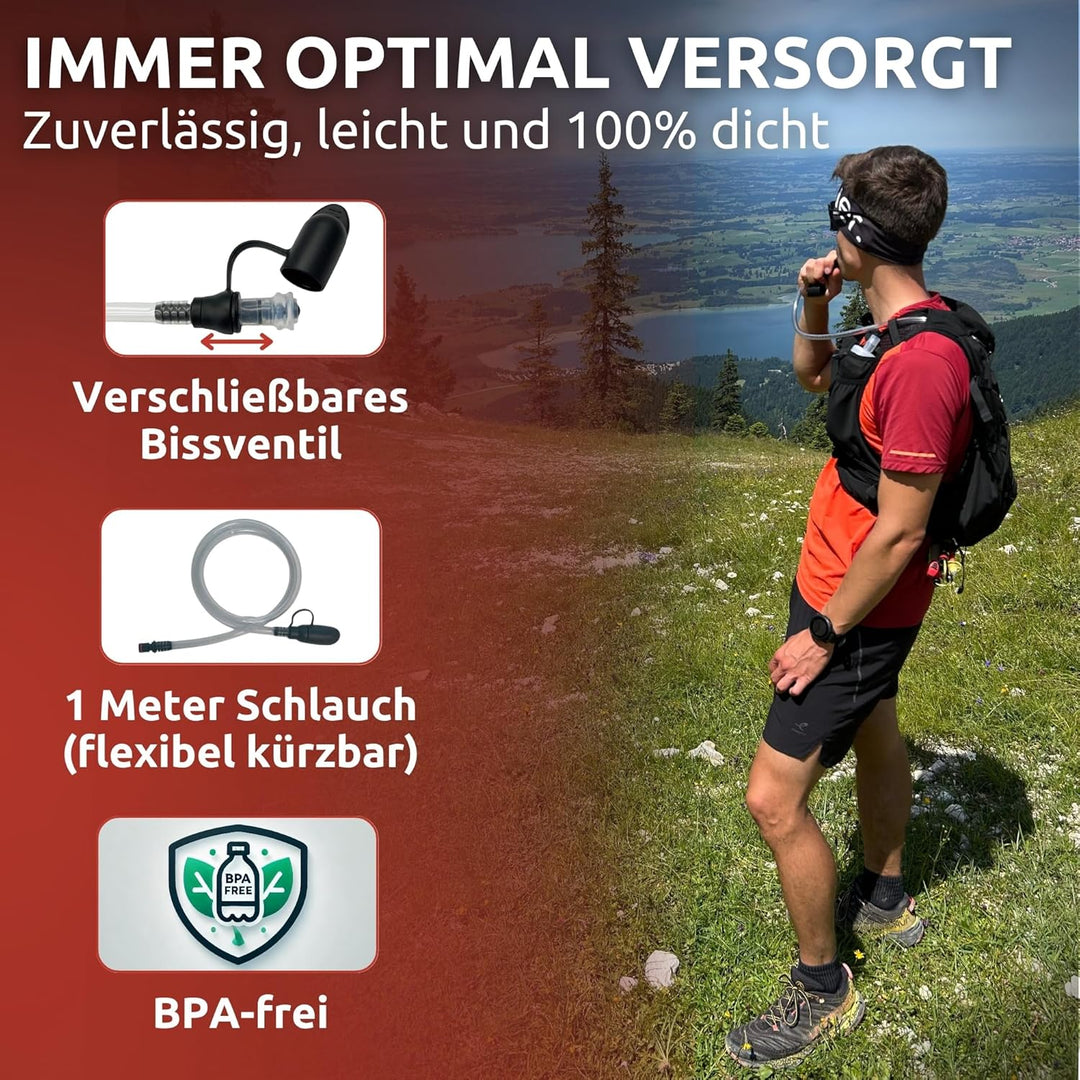 Conquer. Trinkblase mit abnehmbarem Trinkschlauch & Biss-Ventil | BPA-freie Wasserblase als Trinksys
