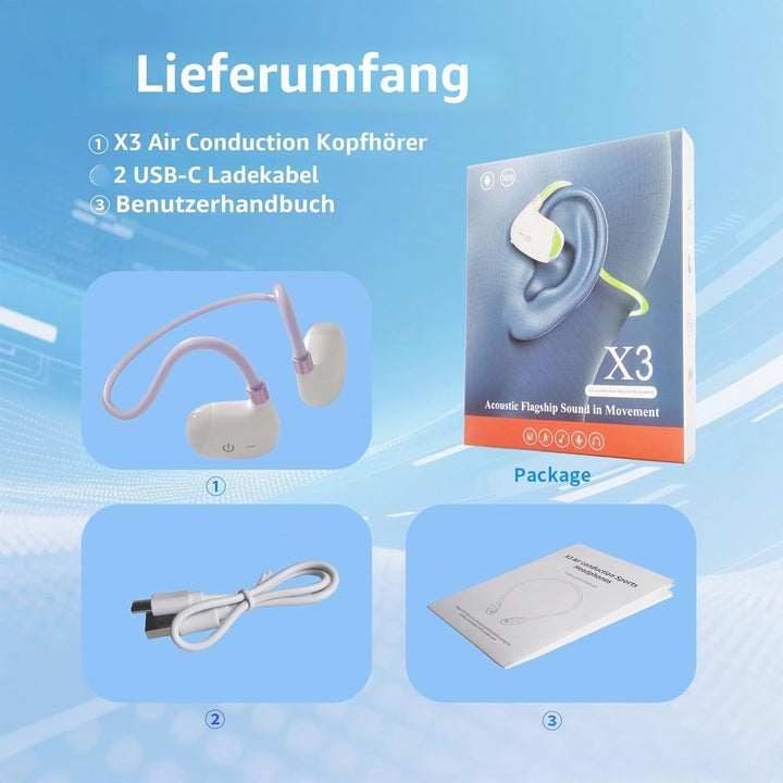EJEAS X3 Air Conduction Sport Kopfhörer, Bluetooth 5.3 Open-Ear Kabellose Kopfhörer, mit Nachtlaufli