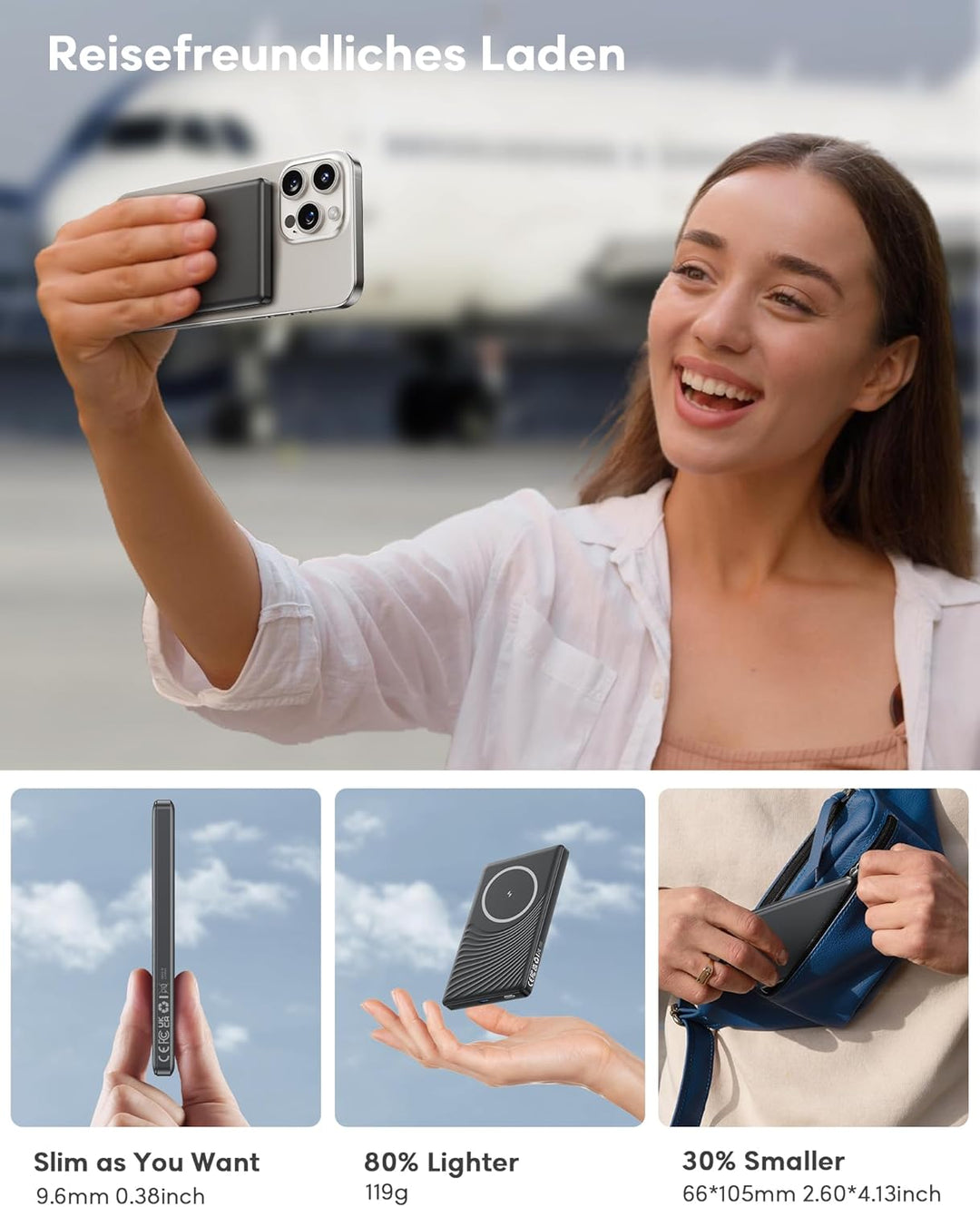 Ultra Slim iPhone Powerbank für Magsafe, Ntaanoo Magnetische Power Bank Induktives Laden 5000mAh, 20
