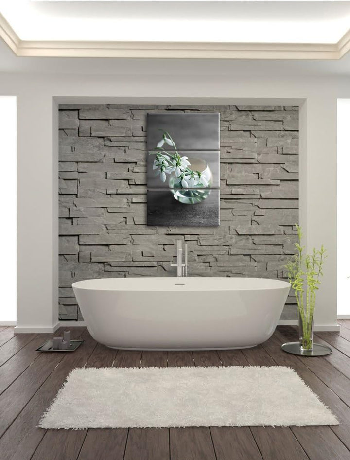 Pixxprint Schneeglöckchen in der Vase als Leinwandbild/Grösse: 3 Teilig (120x80) cm/Wandbild/Kunstdr