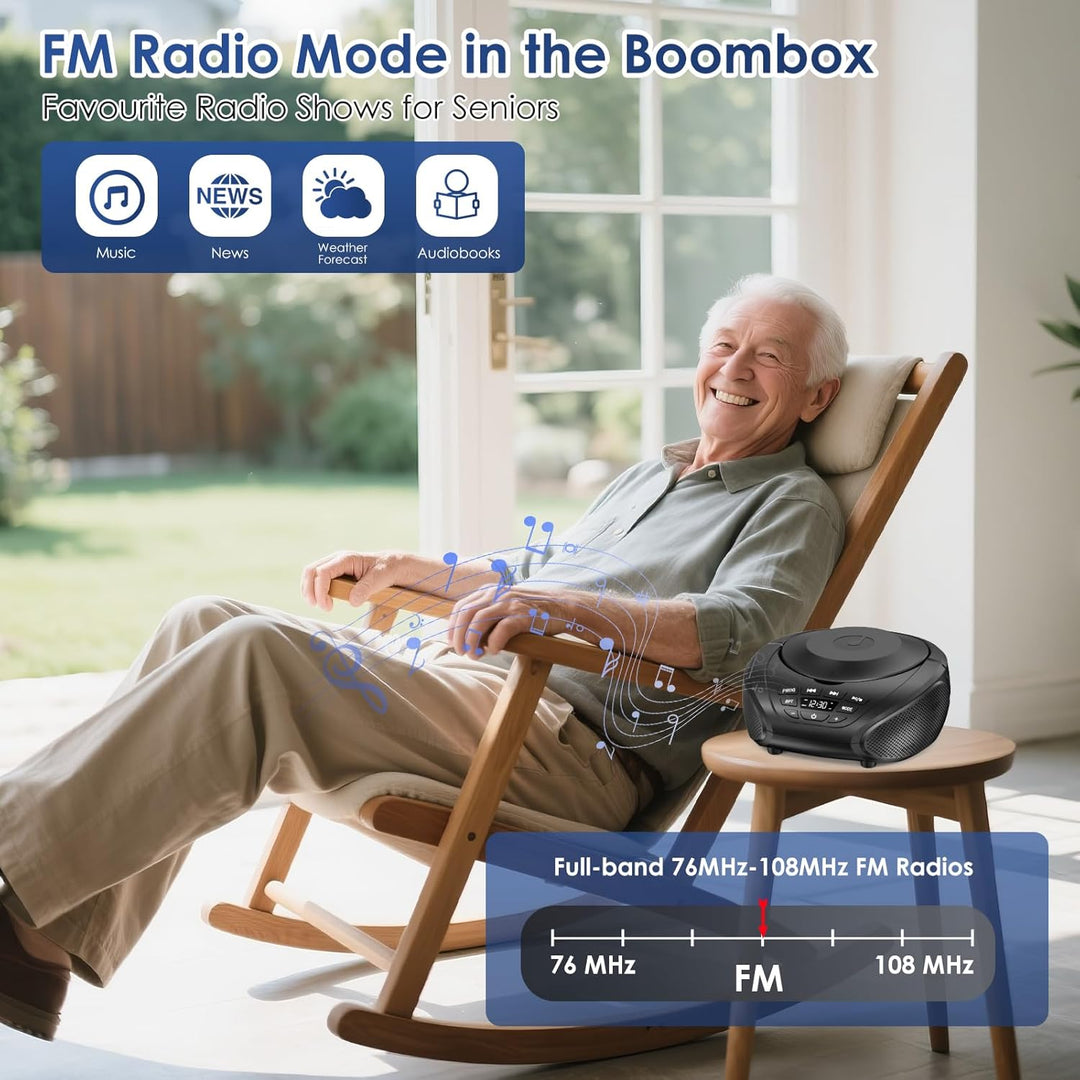 Gueray Tragbarer CD-Player Boombox Kompakt-Radio mit Stereo-Lautsprechern UKW-Radio 3,5-mm-AUX-Einga