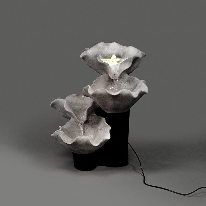 esotec Lotusblätter Solarbrunnen, Akku, LED, Kaskadenbrunnen, freistehender Springbrunnen, Lotus Gar