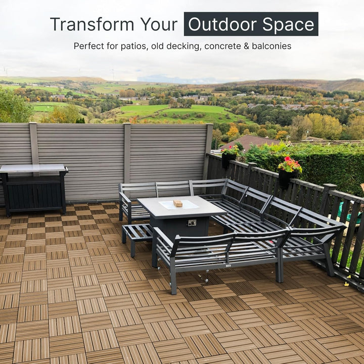 Terrassenfliesen aus Verbundmaterial, Teak-Optik, Klick-System, für Terrasse/Balkon/Dachterrasse/Whi