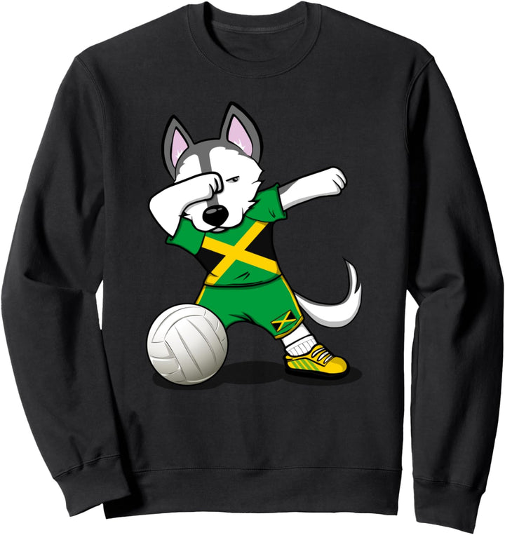 Dabbing Husky Hund Jamaika Volleyball - Jamaikanische Flagge Sweatshirt