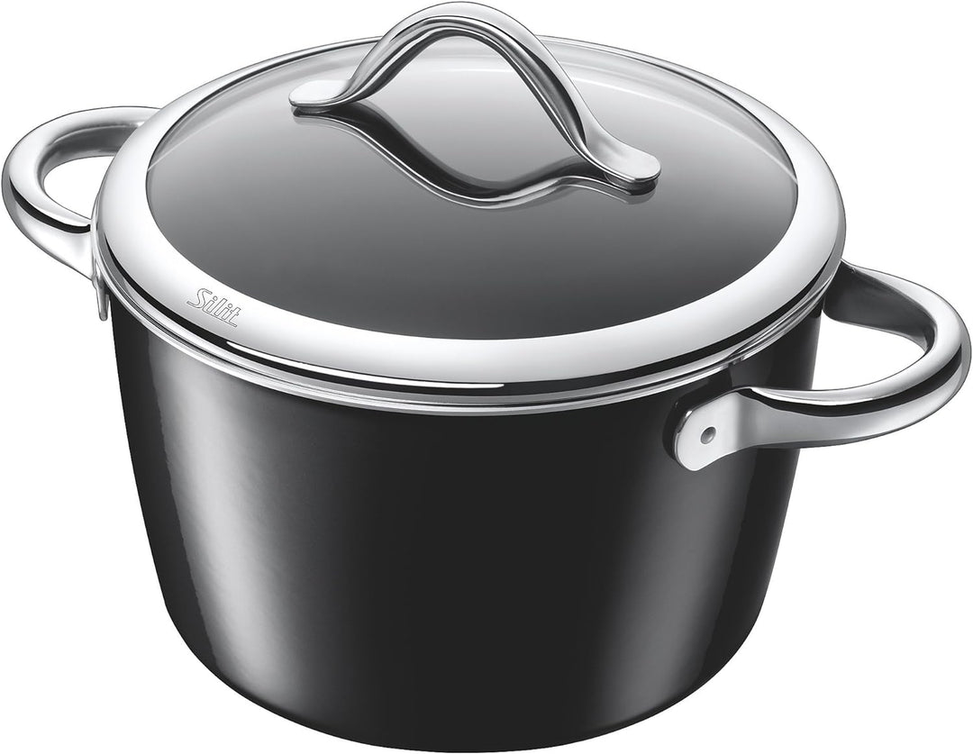 Silit Vitaliano Nero Kochtopf gross 22cm, Glasdeckel, Fleischtopf Induktion 4,7l, Silargan Funktions