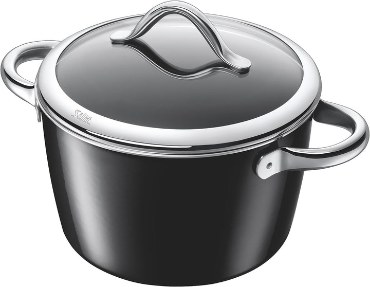 Silit Vitaliano Nero Kochtopf gross 22cm, Glasdeckel, Fleischtopf Induktion 4,7l, Silargan Funktions
