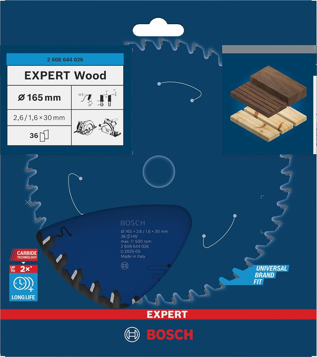 Bosch Professional 1x Kreissägeblatt Expert for Wood (Holz, Sägeblatt Ø 165 x 30 x 2,6 mm, 36 Zähne,