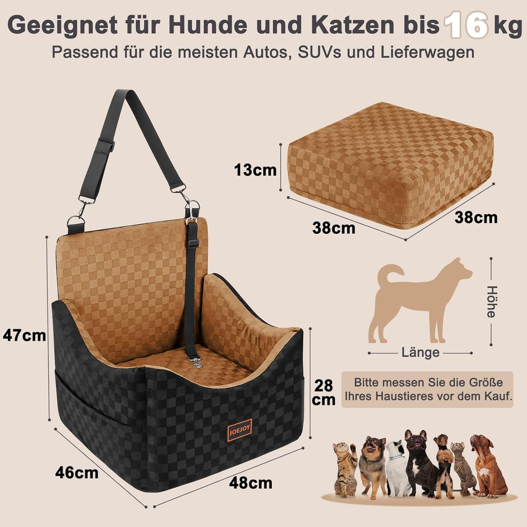 JOEJOY Hunde Autositz für kleine bis mittlere Hunde,Waschbarer Ansteckbare Leine verdickter Memory-S