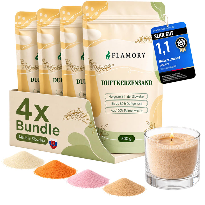 Kerzensand mit Duft Elegance Set 4x500g – [Vanille/Orange/Sandelholz/Rose] – 24 Dochte inklusive – 1