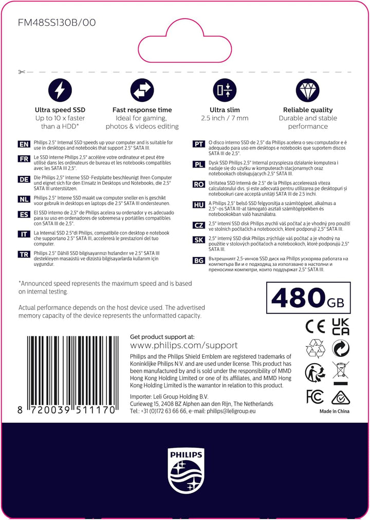 Philips Interne SSD 2,5" SATA III 480GB Ultra Speed 480 GB, 480 GB