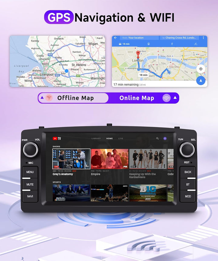 Rimoody 4G+64G Android Autoradio für Toyota Corolla E120 E130 2000-2007 BYD F3 2006-2013 mit Wireles