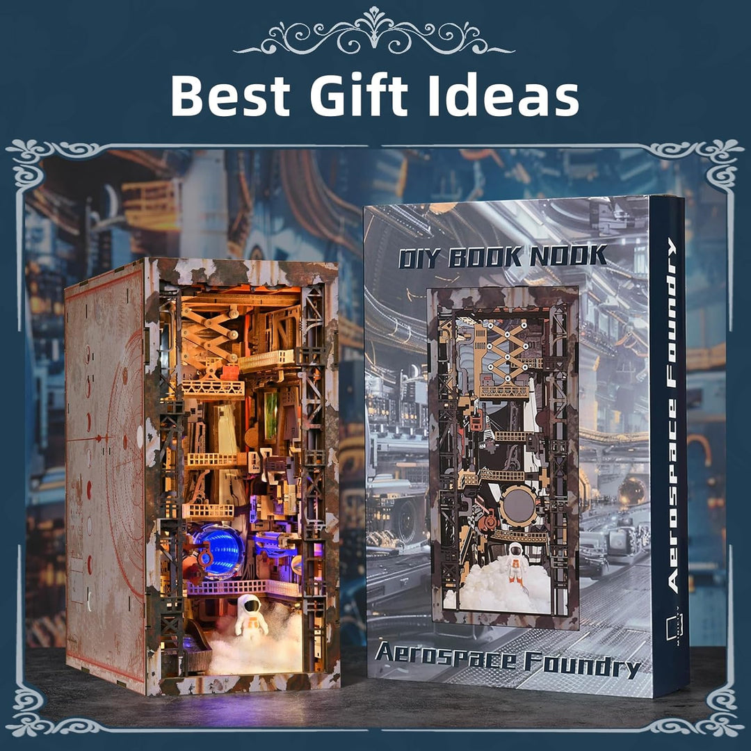 MiniCity Book Nook Bausatz, 3D Miniatur Puppenhaus Bücherecke Bausatz mit LED Licht und Staubschutzh